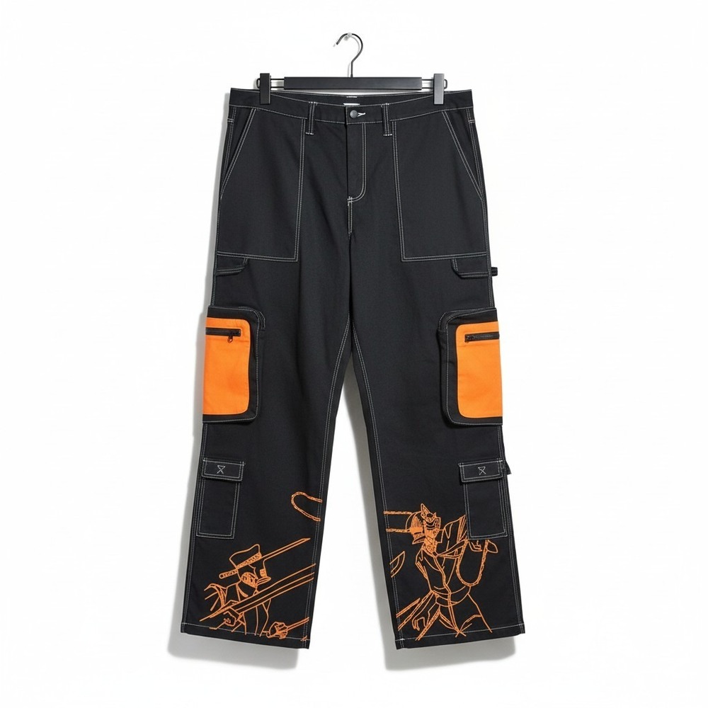 Sora Clothing Black Orange Cargo Pants Anime Graphic Streetwear 3XL